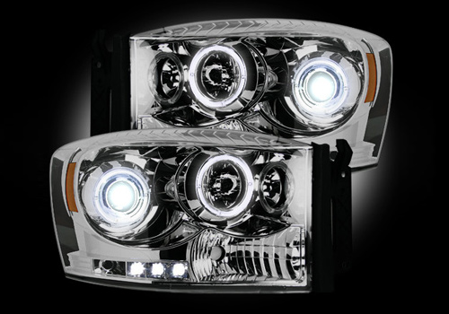 Recon Chrome Headlights with LED Halo & Daytime 06-08 Dodge Ram